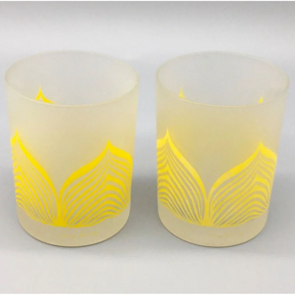 Vintage Georges Briard Low Ball Old Fashion Glasses MCM Pair Frost Clear Yellow